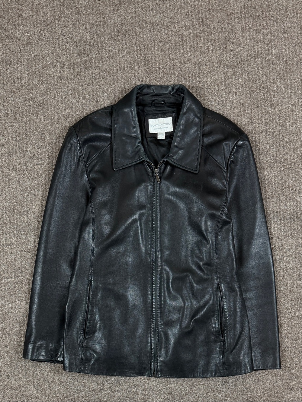 Vintage Worthington Black Lambskin Leather Zip Up Jacket Women’s Size XL 90s Y2K - Picture 2 of 11